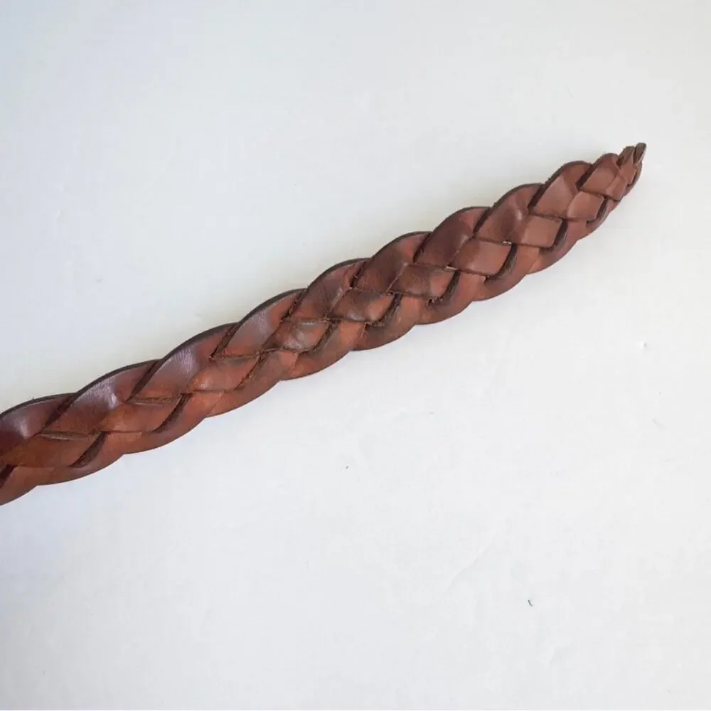 Vintage Brown Woven Leather Belt Western Distressed Boho Wide Braided 28 Small‎